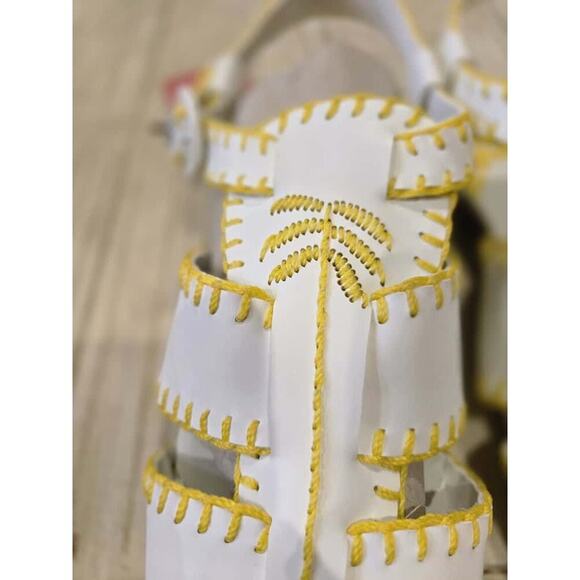 Farm Rio Women's White Slingback Sandals Palm Tree Whipstitch Casual Size 8 - Picture 1 of 11